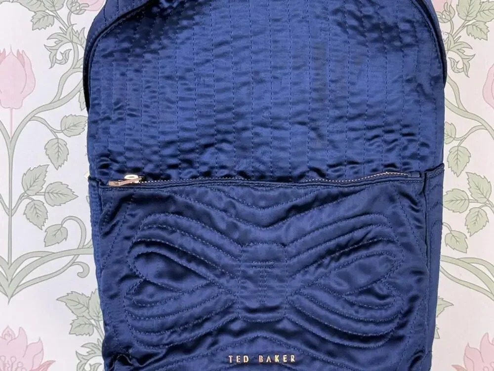 Ted Baker Akija Navy and Rose Gold Quilted Bow Backpack